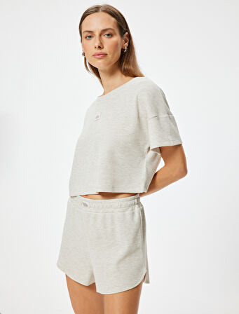 Dokumalı Şort Pijama Altı Beli Lastikli Etiket Detaylı