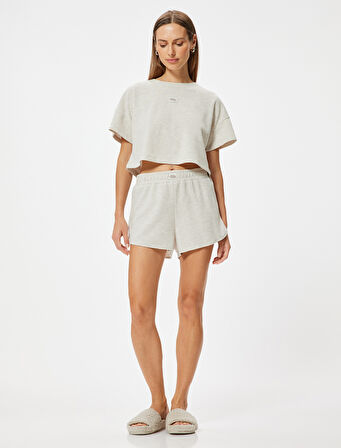 Dokumalı Şort Pijama Altı Beli Lastikli Etiket Detaylı