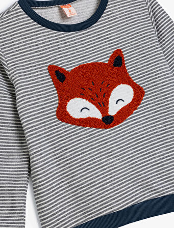 Sweatshirt Peluş Tilki Aplike Detaylı Bisiklet Yaka