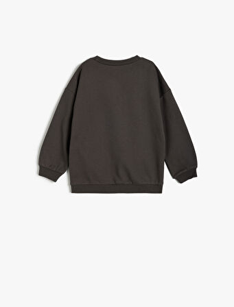 Sweatshirt Aslan Baskılı Uzun Kollu Bisiklet Yaka Pamuklu