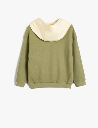 Sweatshirt Kapşonlu Yaka Renk Bloklu Tek Cep Detaylı Pamuklu