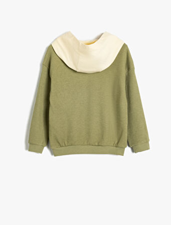 Sweatshirt Kapşonlu Yaka Renk Bloklu Tek Cep Detaylı Pamuklu