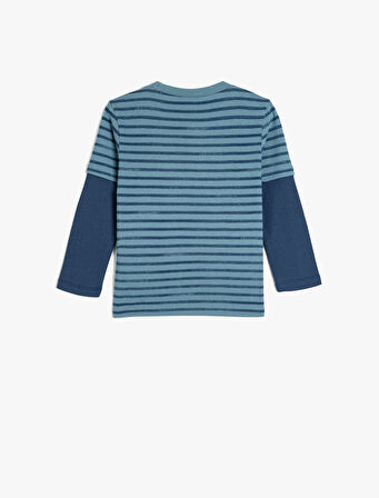 Tişört Uzun Kollu Kaplan İşlemeli Bisiklet Yaka Pamuklu