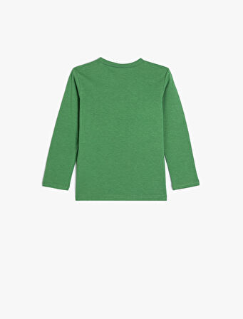 Tişört Uzun Kollu Bisiklet Yaka Baskılı Pamuklu 