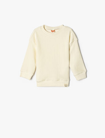 Basic Sweatshirt Bisiklet Yaka Ribanalı Uzun Kollu Bisiklet Yaka