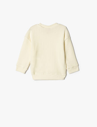 Basic Sweatshirt Bisiklet Yaka Ribanalı Uzun Kollu Bisiklet Yaka