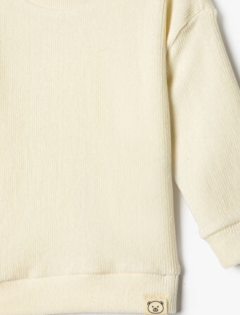 Basic Sweatshirt Bisiklet Yaka Ribanalı Uzun Kollu Bisiklet Yaka