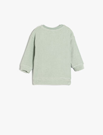 Basic Sweatshirt Bisiklet Yaka Ribanalı Uzun Kollu Bisiklet Yaka