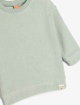 Basic Sweatshirt Bisiklet Yaka Ribanalı Uzun Kollu Bisiklet Yaka