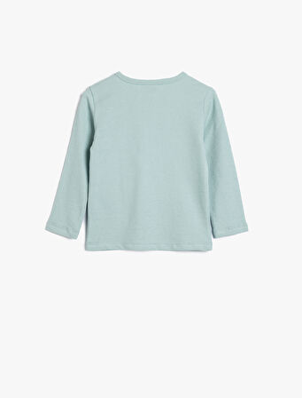 Basic Tişört Uzun Kollu Bisiklet Yaka Dokulu Düğme Detaylı Pamuklu