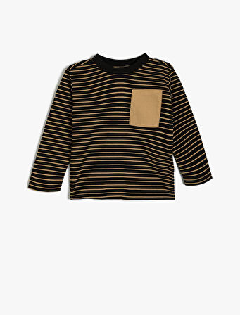 Tişört Kısa Kollu Bisiklet Yaka Tek Cep Detaylı 