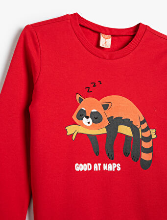 Sweatshirt Hayvan Baskılı Bisiklet Yaka Pamuklu 