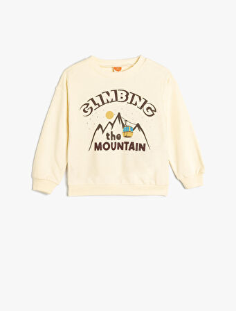 Sweatshirt Baskı Detaylı Uzun Kollu Bisiklet Yaka Pamuklu