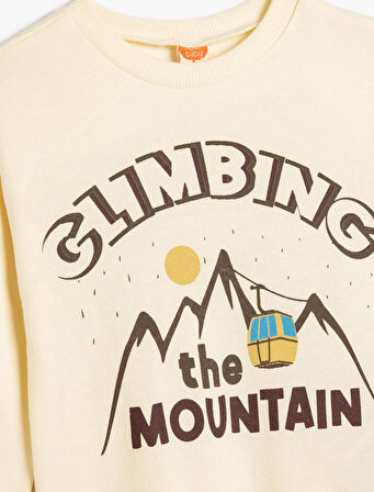 Sweatshirt Baskı Detaylı Uzun Kollu Bisiklet Yaka Pamuklu