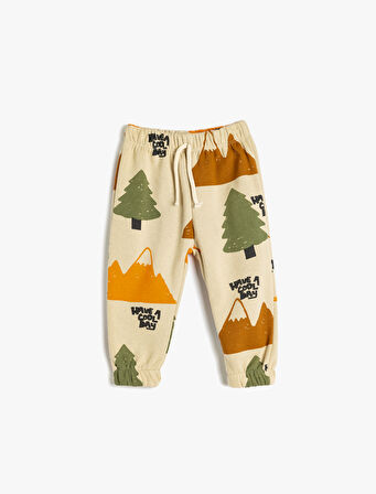 Jogger Eşofman Altı Doğa Baskılı Beli Bağlamalı 