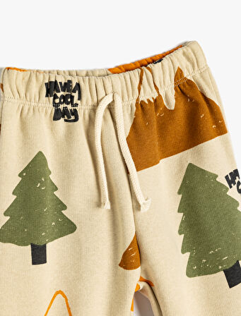 Jogger Eşofman Altı Doğa Baskılı Beli Bağlamalı 