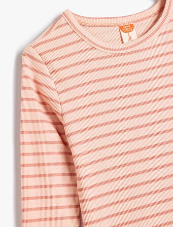 Tişört Uzun Kollu Bisiklet Yaka Ribanalı Pamuklu