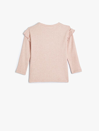 Tişört Ribanalı Uzun Kollu Fırfır Detaylı Yumuşak Dokulu