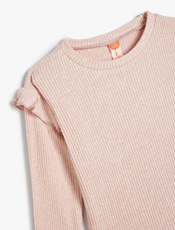 Tişört Ribanalı Uzun Kollu Fırfır Detaylı Yumuşak Dokulu