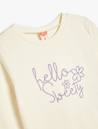 Sweatshirt Uzun Kollu Bisiklet Yaka Baskılı Şardonlu Pamuklu