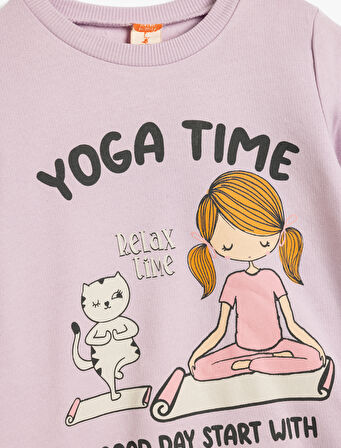Sweatshirt Baskı Detaylı Bisiklet Yaka Uzun Kollu Pamuklu Şardonlu
