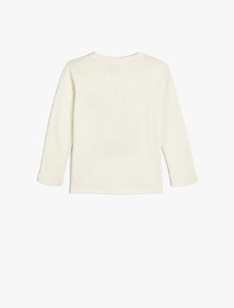 Tişört Uzun Kollu Bisiklet Yaka Baskılı Pamuklu