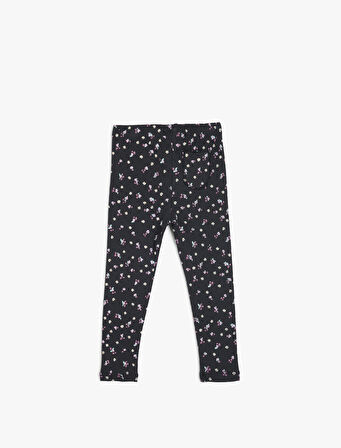 Çiçekli Tayt Beli Lastikli Pamuklu Ribanalı 