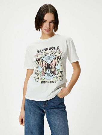 4SAL10622IK Koton Kadın T-shirt EKRU