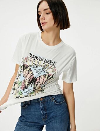 4SAL10622IK Koton Kadın T-shirt EKRU