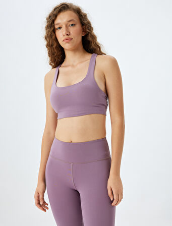 Sporcu Sütyeni Sırt Detaylı Kaplı Yumuşak Tuşe U Yaka Slim Fit İnterlok