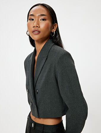 Oversize Crop Ceket Kruvaze Ters Yaka