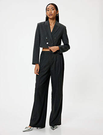 Oversize Crop Ceket Kruvaze Ters Yaka