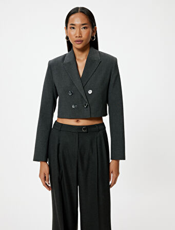 Oversize Crop Ceket Kruvaze Ters Yaka