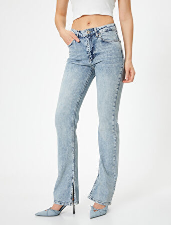 Hafif İspanyol Paça Kot Pantolon Dar Kesim Yüksek Bel - Flare Slim Jean