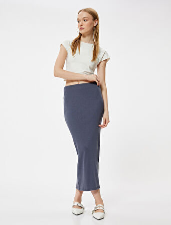 Midi Etek Yırtmaç Detaylı Yüksek Bel A Kesim