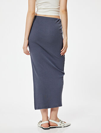 Midi Etek Yırtmaç Detaylı Yüksek Bel A Kesim