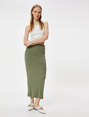 Midi Etek Yırtmaç Detaylı Yüksek Bel A Kesim