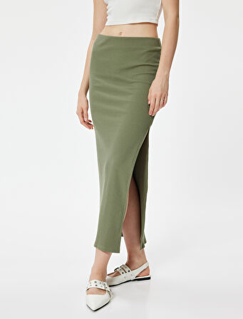 Midi Etek Yırtmaç Detaylı Yüksek Bel A Kesim