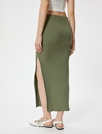 Midi Etek Yırtmaç Detaylı Yüksek Bel A Kesim