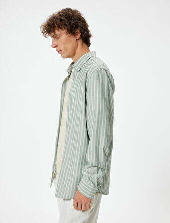 Regular Fit Gömlek Uzun Kollu Düğmeli Yaka Detaylı Pamuk Karışımlı