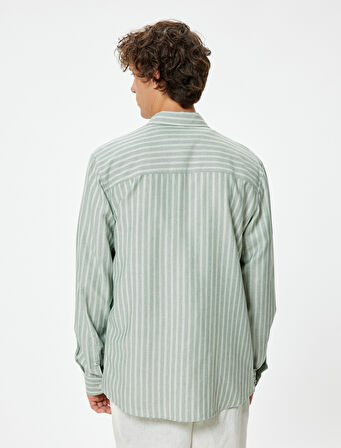 Regular Fit Gömlek Uzun Kollu Düğmeli Yaka Detaylı Pamuk Karışımlı