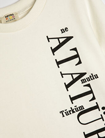 Atatürk Sweatshirt Baskılı Uzun Kollu Bisiklet Yaka