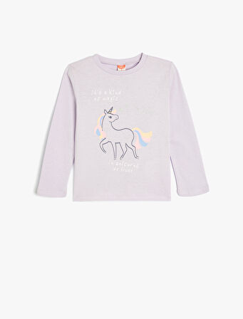 Unicorn Tişört Uzun Kollu Bisiklet Yaka Pamuklu