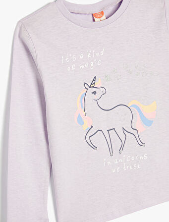 Unicorn Tişört Uzun Kollu Bisiklet Yaka Pamuklu