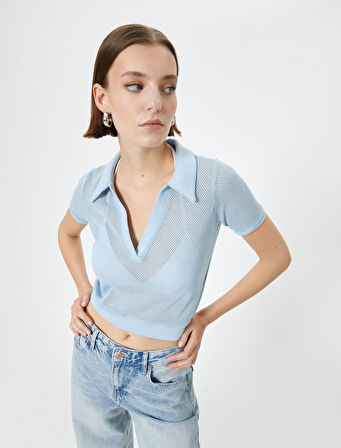 Crop File Tişört Polo Yaka Kısa Kollu