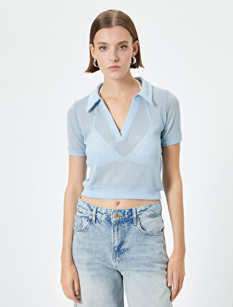 Crop File Tişört Polo Yaka Kısa Kollu