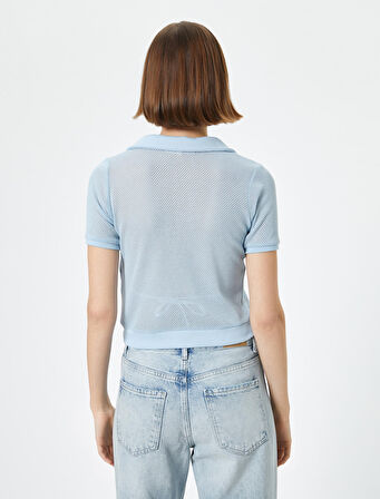 Crop File Tişört Polo Yaka Kısa Kollu