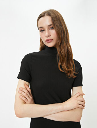 Mini Elbise Balıkçı Yaka Kısa Kollu