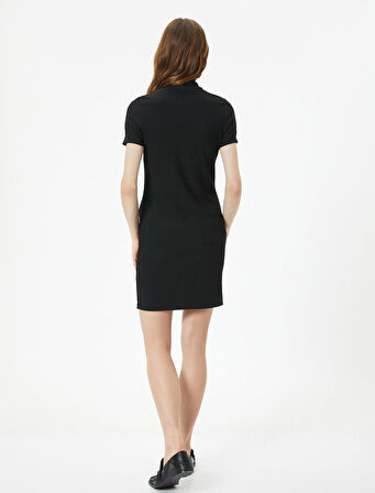 Mini Elbise Balıkçı Yaka Kısa Kollu