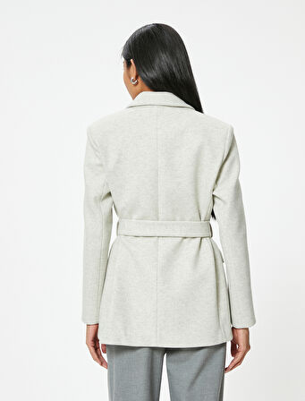 Kruvaze Kuşak Detaylı Kaşe Blazer Ceket